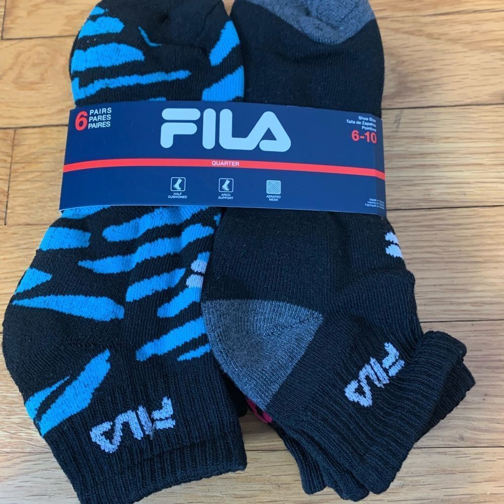Fila animal print socks 6 pk women's black blue pink